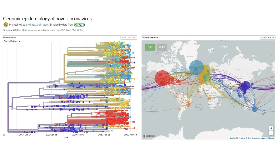 Screenshot of the Nextstrain map