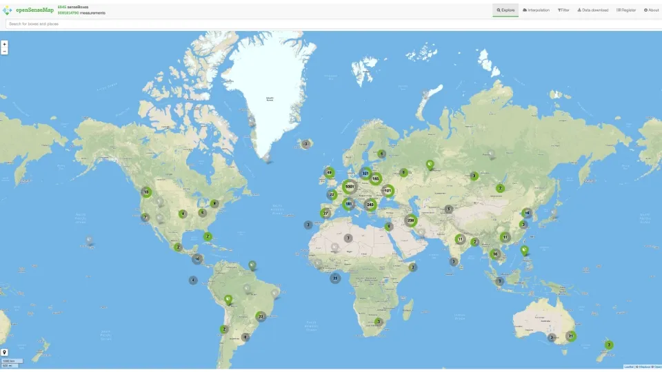 World map from openSenseMap platform